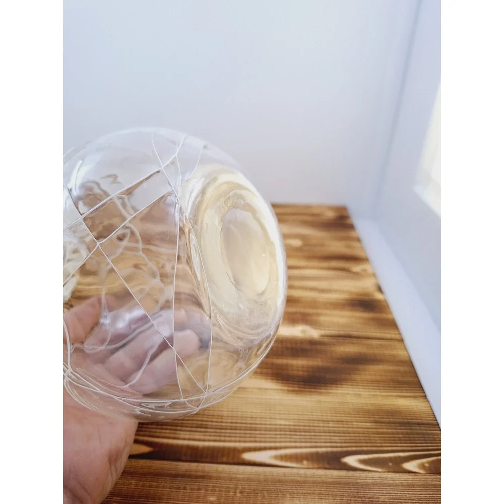 Set of 2 Lg Hand Blown Glass White Spaghetti Drizzle Votive Candle‎ Holder 6
